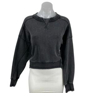 Free People FP Movement Intercept Washed Black Boxy Crop Sweatshirt Top Size M